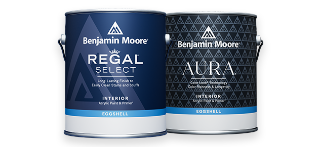 Gallons of Benjamin Moore Regal® Select and Aura® paint. 