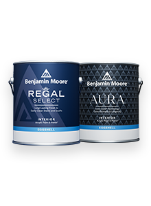 Gallons of Benjamin Moore Regal® Select and Aura® paint. 